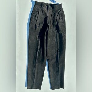 NWT Vtg Suede High Waisted Black Pleated Tapered Saxony Pants, 30” waist